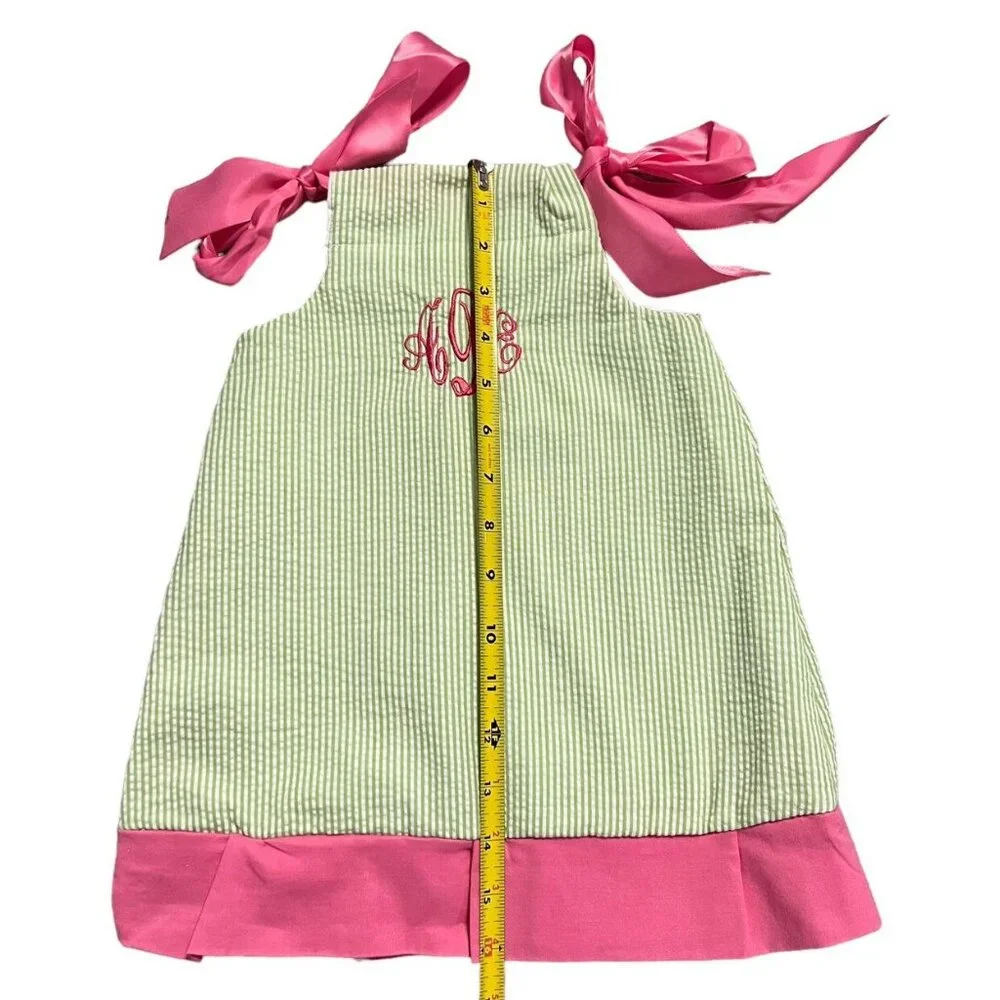 Handmade 12m Personalized “aDe” Seersucker Dress